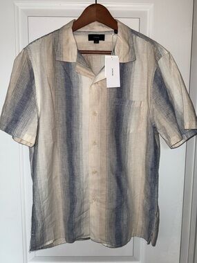 Vince NWT Ballston Stripe Cotton/Linen Blend Short Sleeve Button-Down Shirt